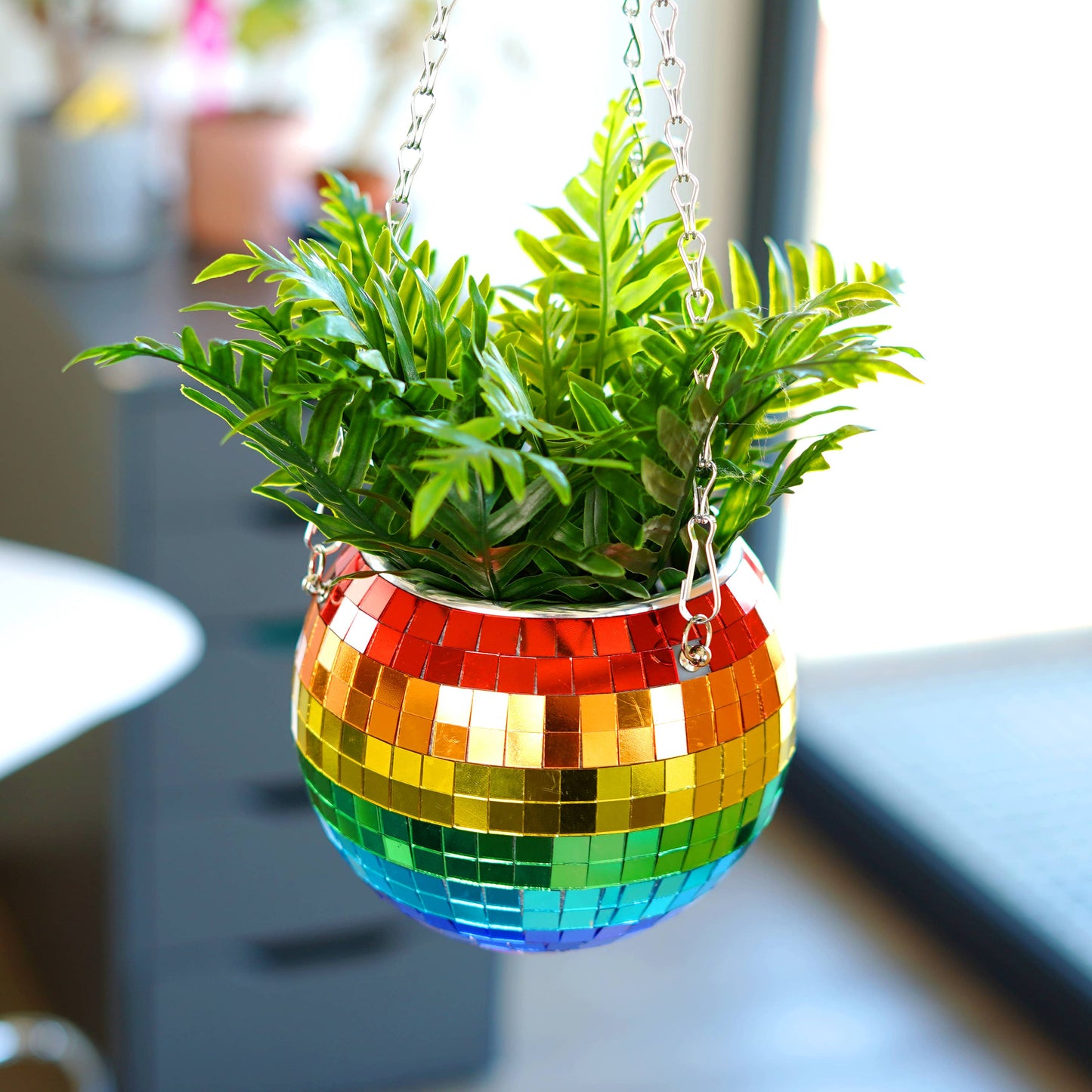 Disco Ball Hanging Planter - Rainbow 6"