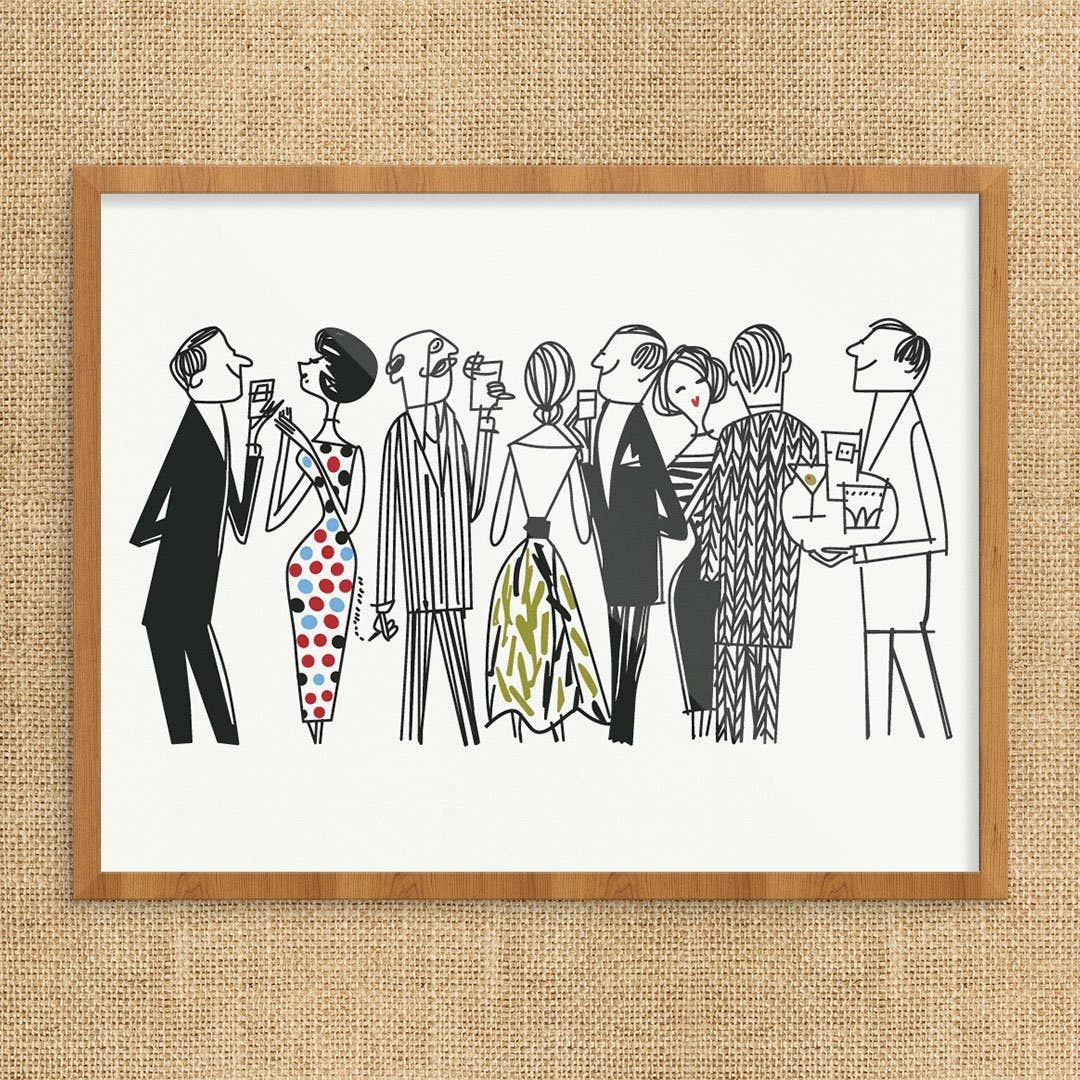 11'' x 14'' Fashionable Cocktail Party Crowd Print - Vintage MC