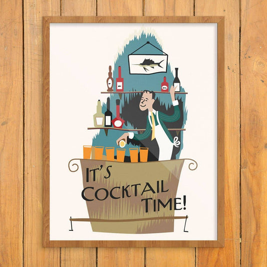11'' x 14'' It's Cocktail Time Mid - Century Bartender Print - Vintage MC