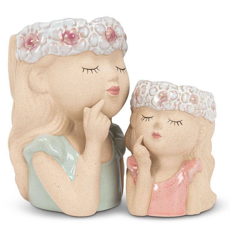 Girl w/Flowers Large Planter-6"