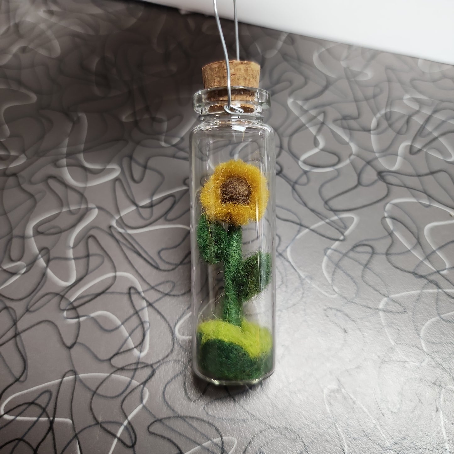 Sunflower Felted Bottle Ornament
