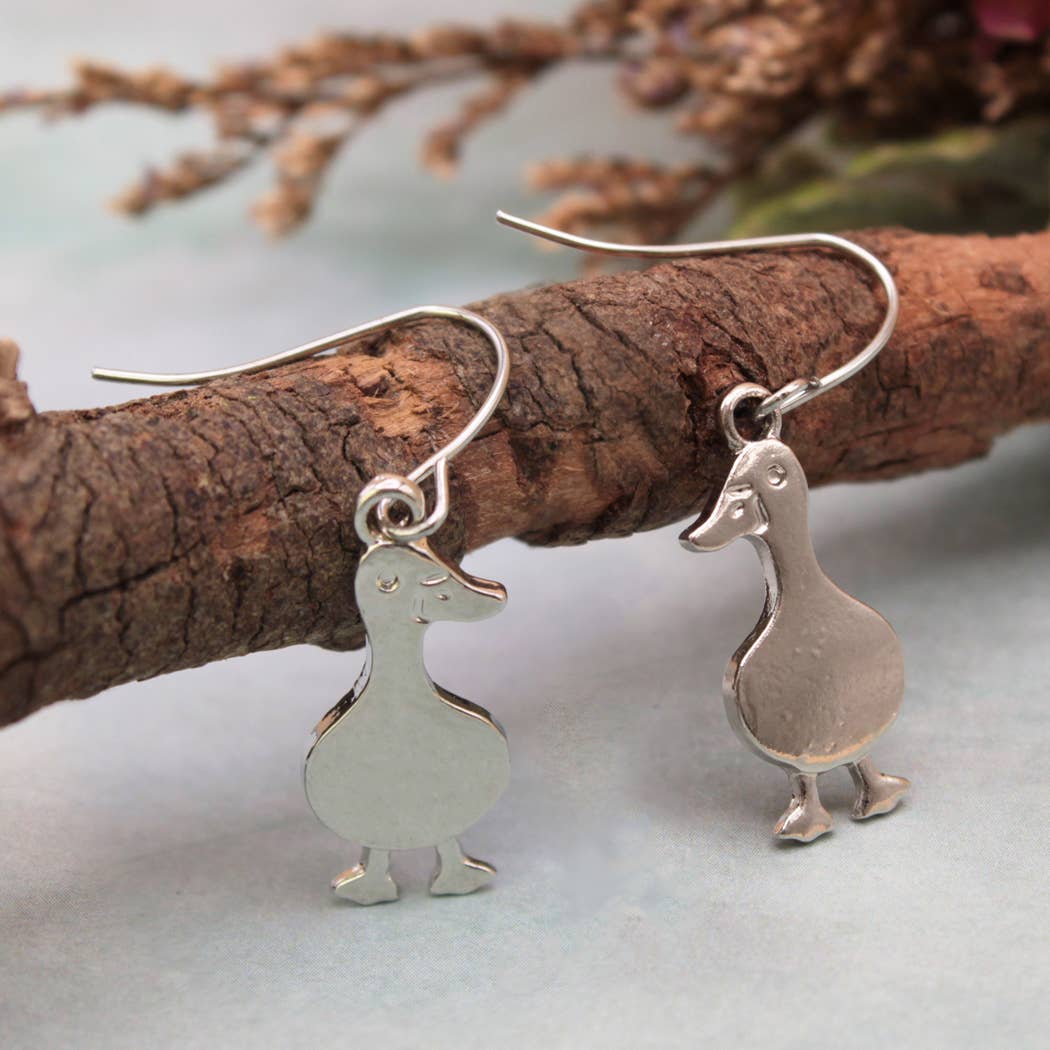 Silly Goose Silver Earrings