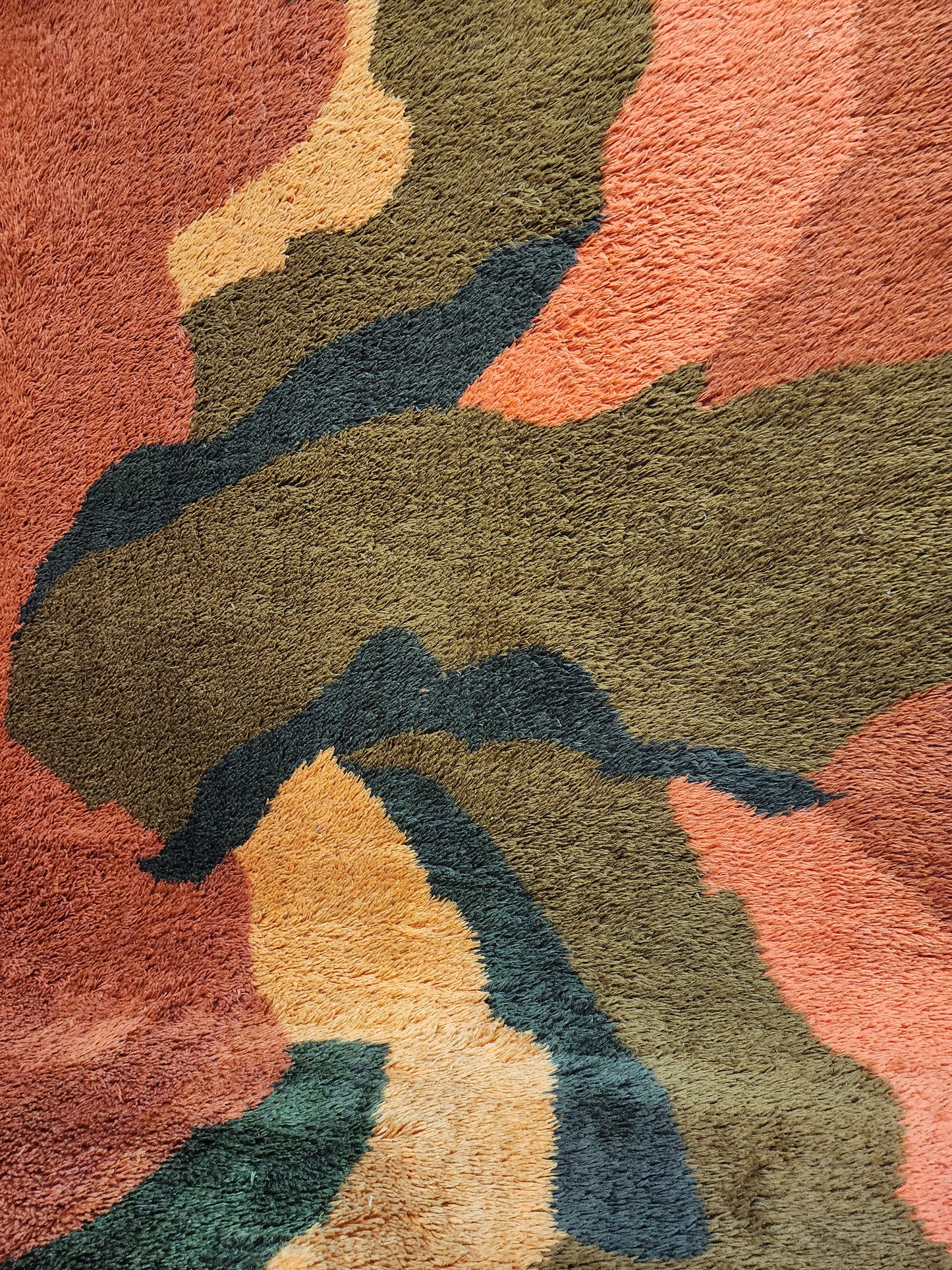 Orange and Brown 1970s Rya Wool Shag Rug