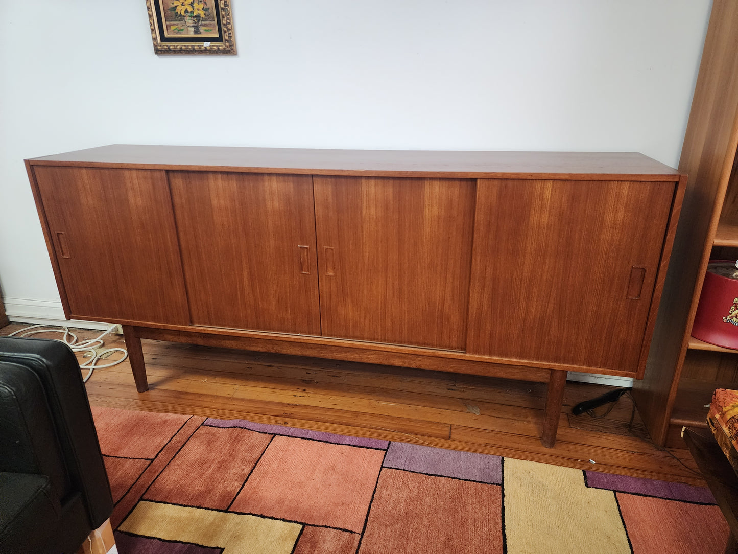 Danish Modern Teak Sideboard with 4 Sliding Doors