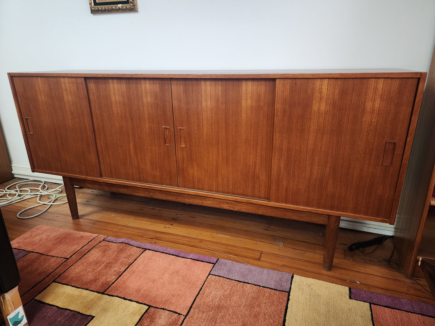 Danish Modern Teak Sideboard with 4 Sliding Doors