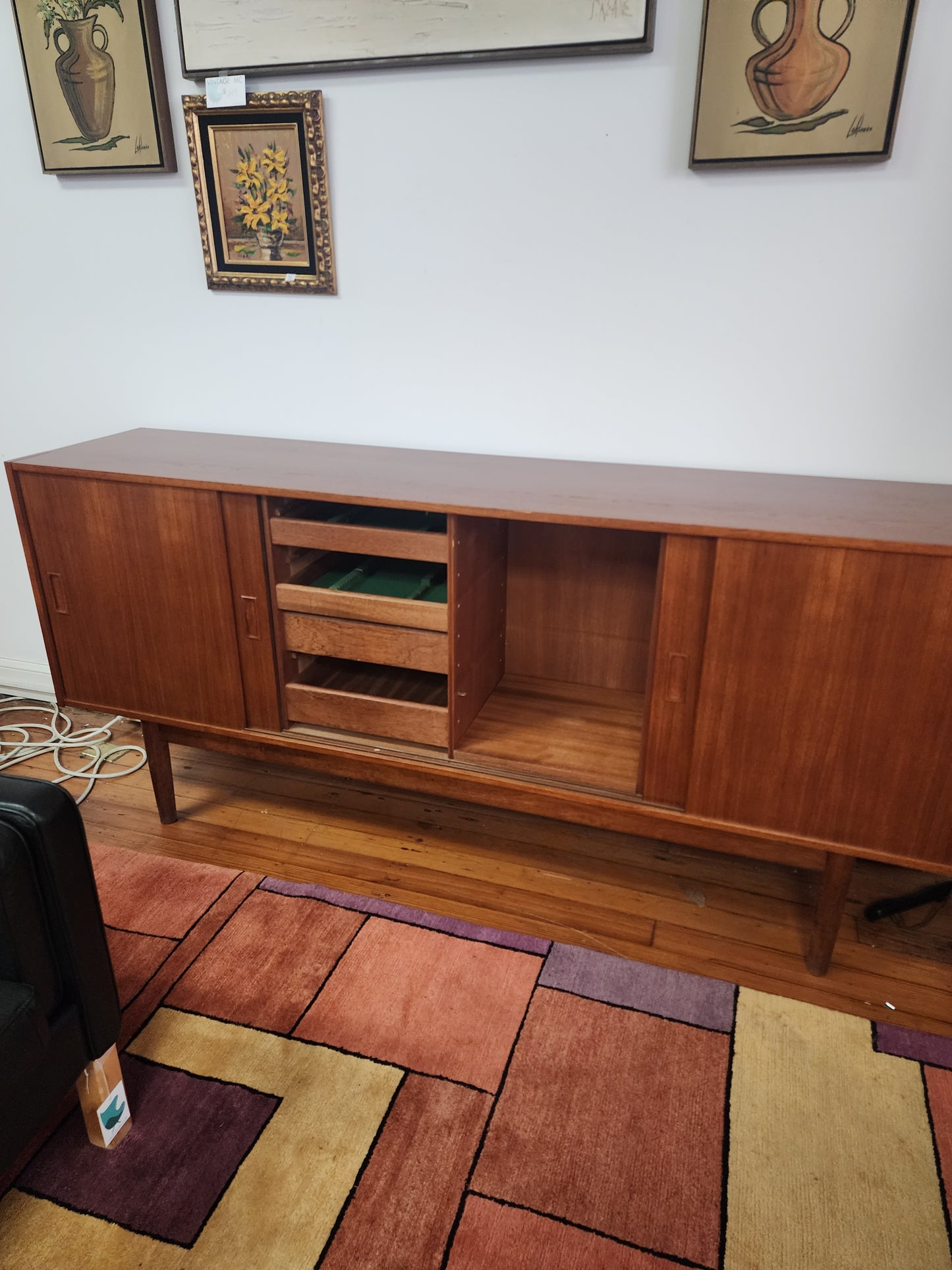 Danish Modern Teak Sideboard with 4 Sliding Doors