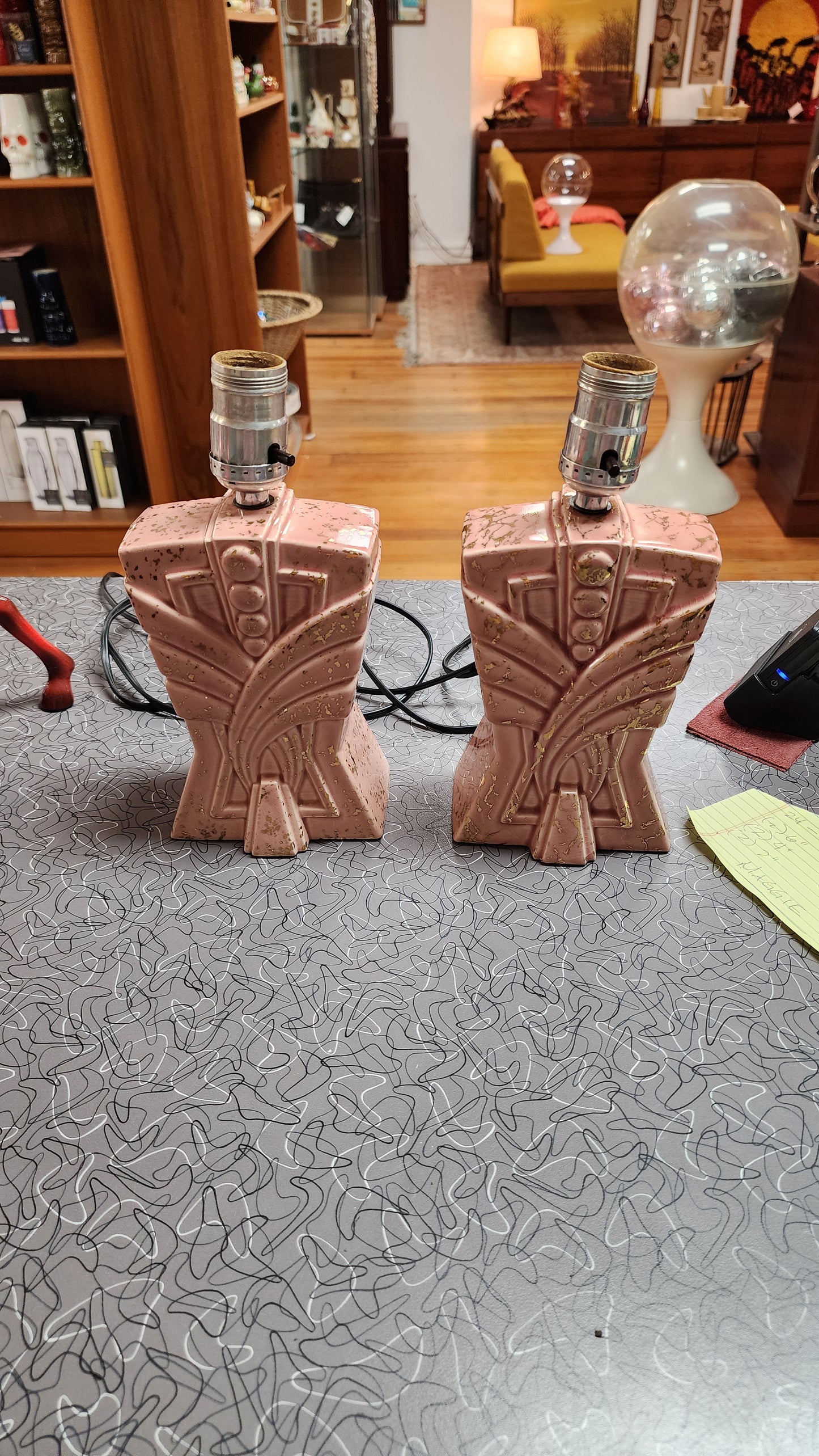 Pair of Art Deco Pink Lamps