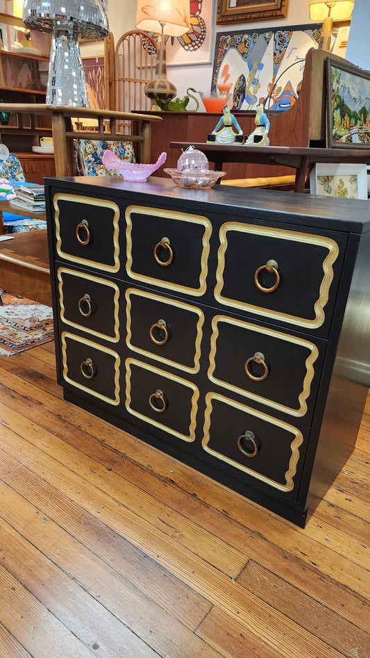 Dorothy Draper Style Black and Gold Chest