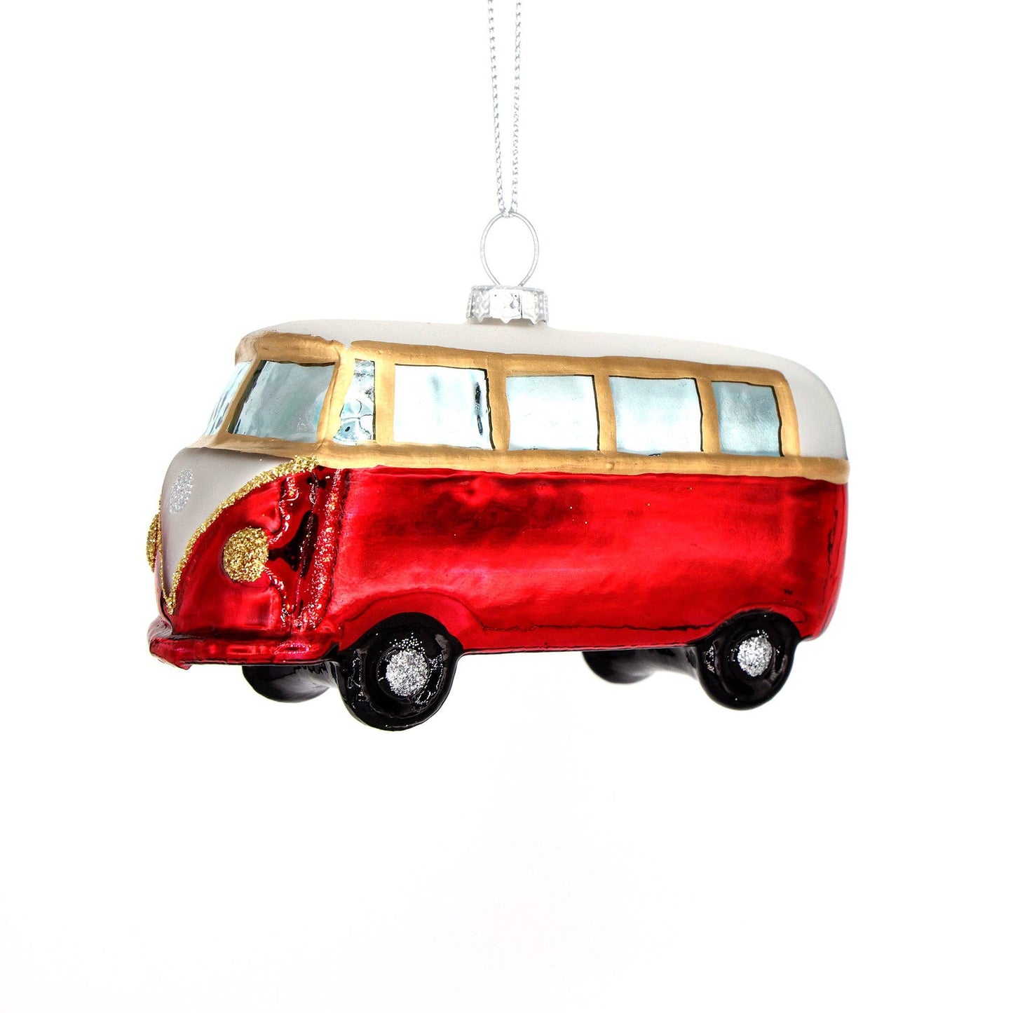 VW Red Van Handmade Glass Christmas Ornament