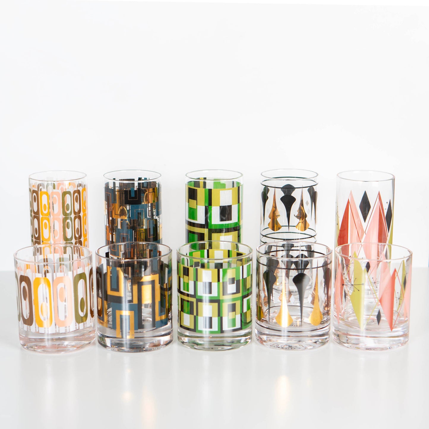 Highball Blue and Gold Mid Century Inspired Cocktail Glass