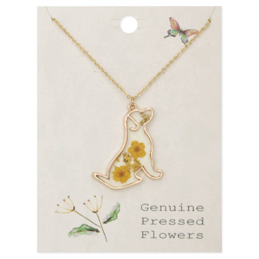 Floral Friend Gold Dog Dried Flower Necklace