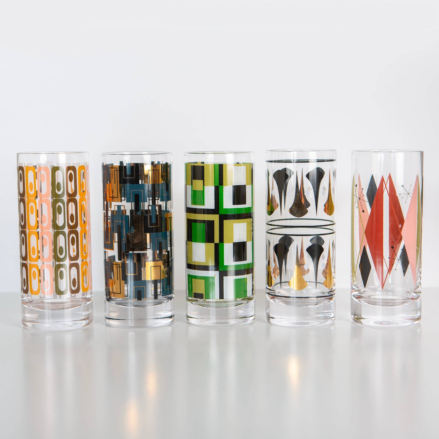 Highball Blue and Gold Mid Century Inspired Cocktail Glass