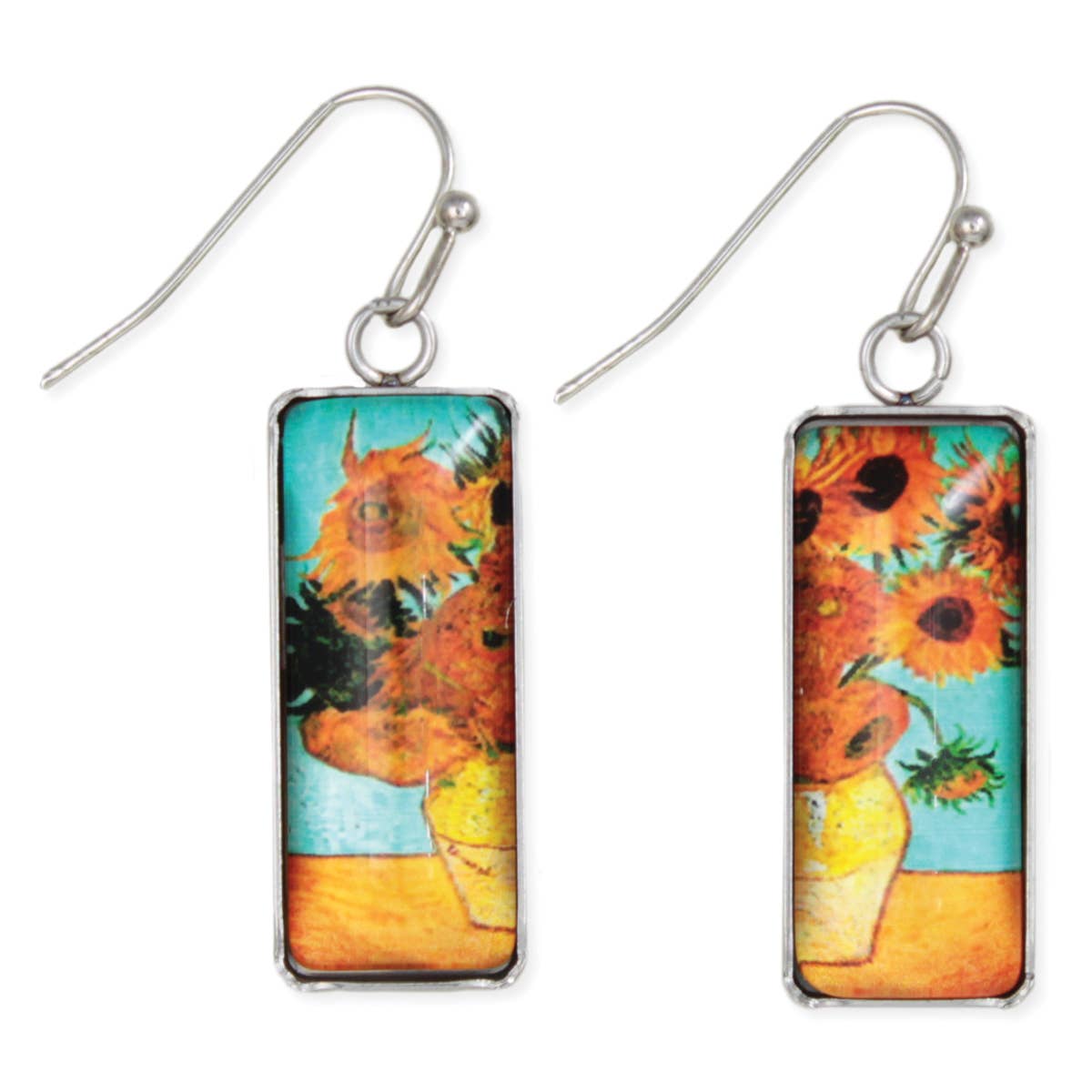 Sunflower Print Silver Bar Fine Art Earrings