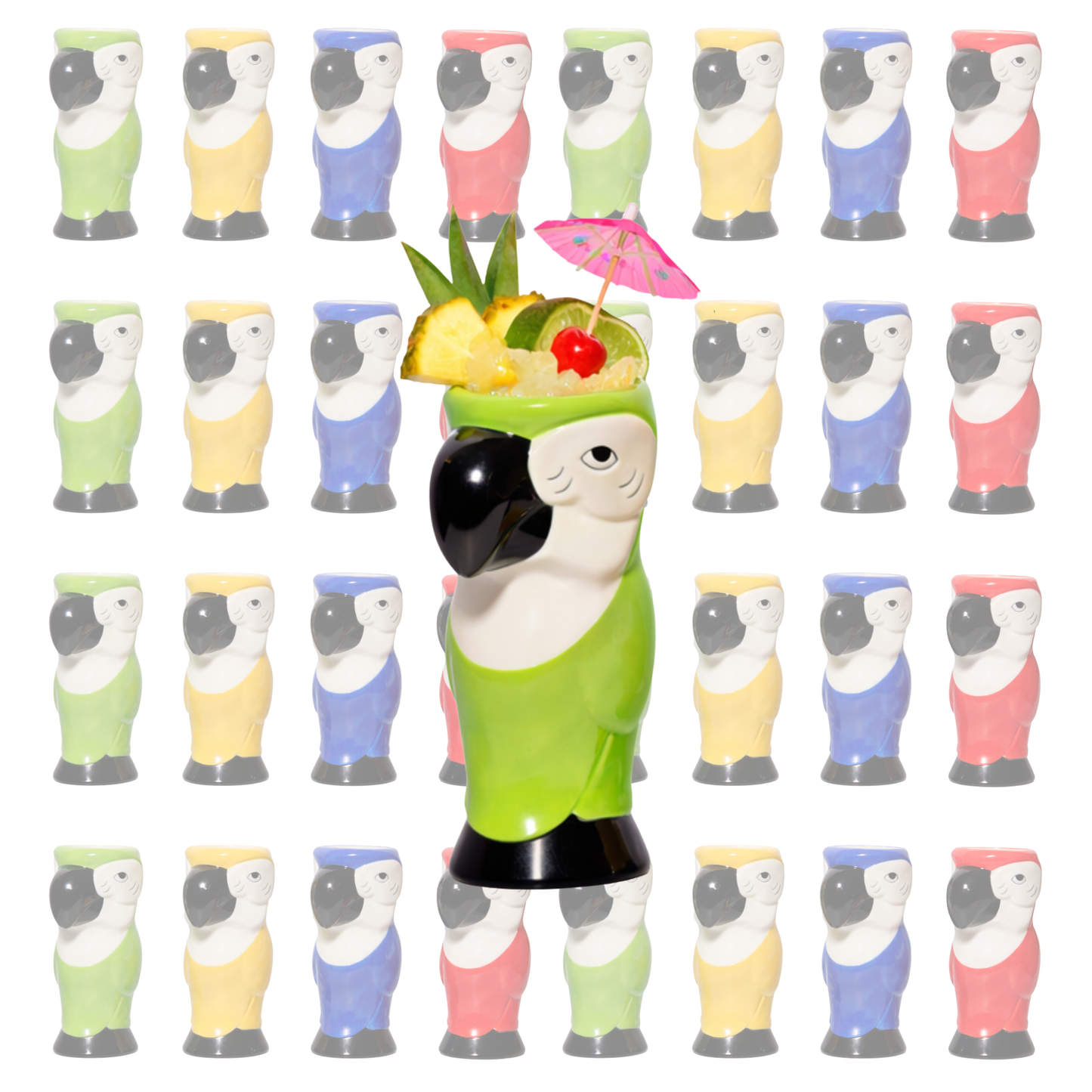 Ceramic Hawaiian Multi Color Parrot Tiki Glass