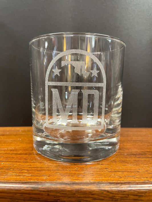 Maryland State Bourbon Whiskey Rocks Glass