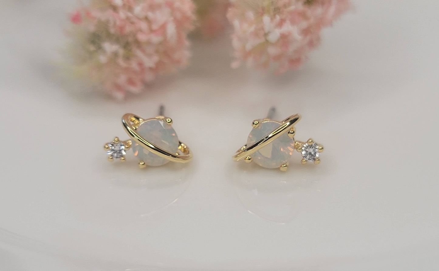 PLANET OPAL CZ STUD EARRINGS.
