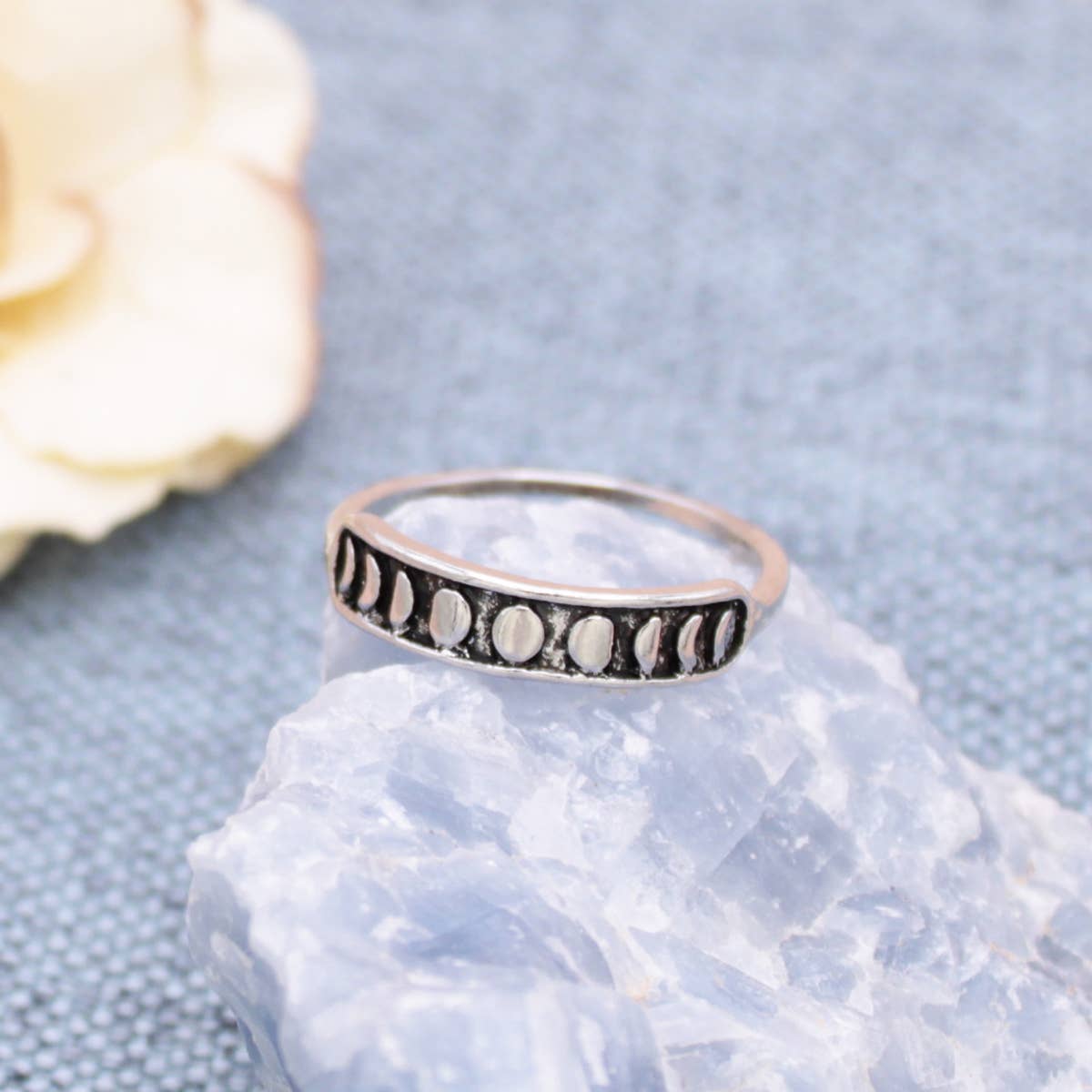 Silver Lunar Phase Moon Band Ring