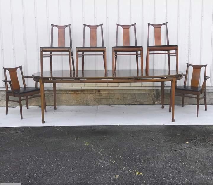 Walnut Dining Table and Six Chairs