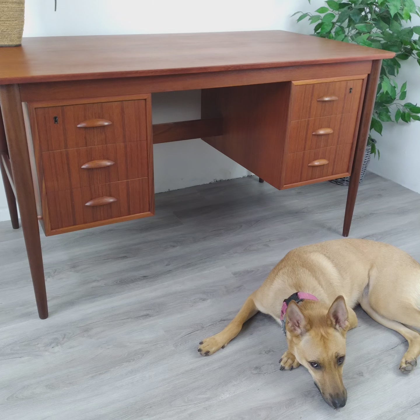 Danish Teak Desk with 6 Drawers