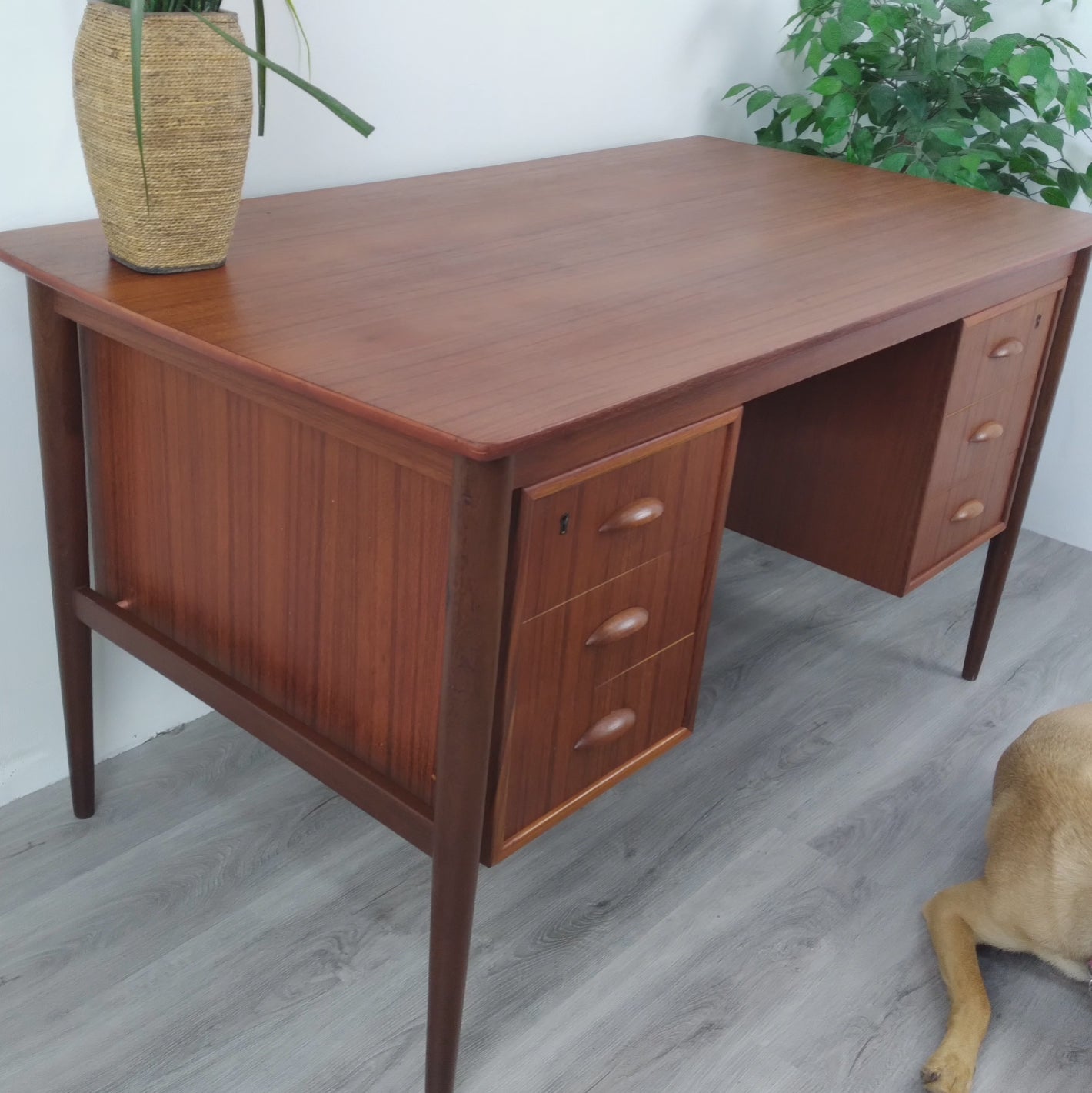 Danish Teak Desk with 6 Drawers