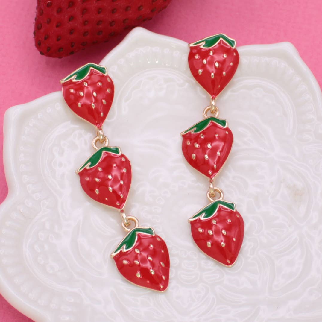 Berry Sweet Strawberry Linear Post Earrings