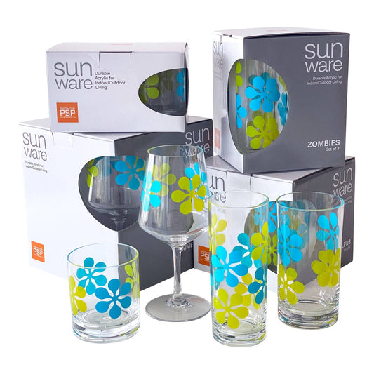 Acrylic Wine Goblets - Blue Modfest Design - Vintage MC