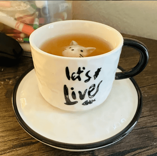 Adorable Ceramic Cat Cup & Saucer - Vintage MC