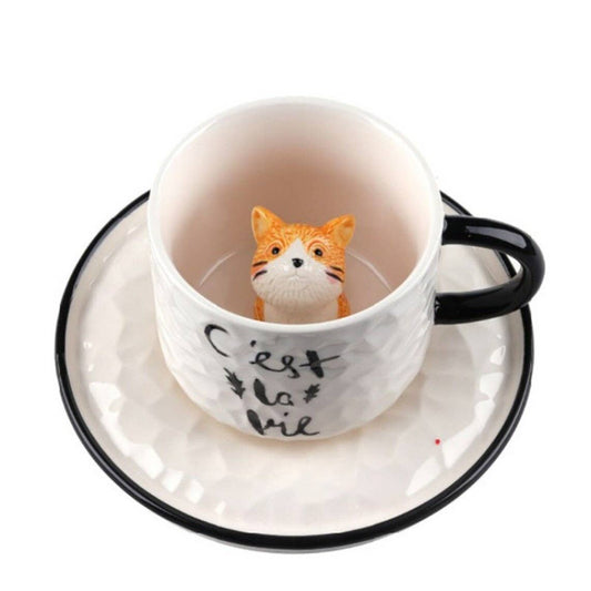 Adorable Ceramic Cat Cup & Saucer - Vintage MC