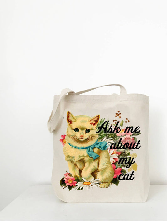Ask Me About My Cat Tote Bag - Vintage MC