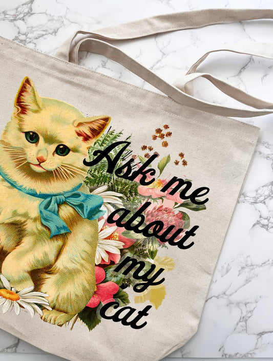 Ask Me About My Cat Tote Bag - Vintage MC