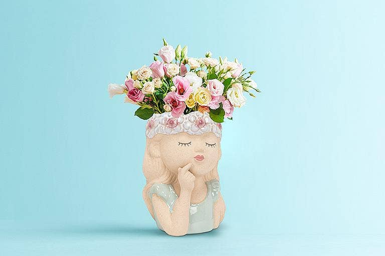 Girl w/Flowers Large Planter-6"