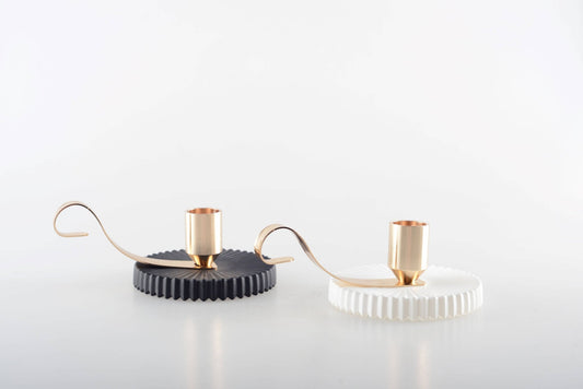 Black - White Candle Holder With Handle - Vintage MC