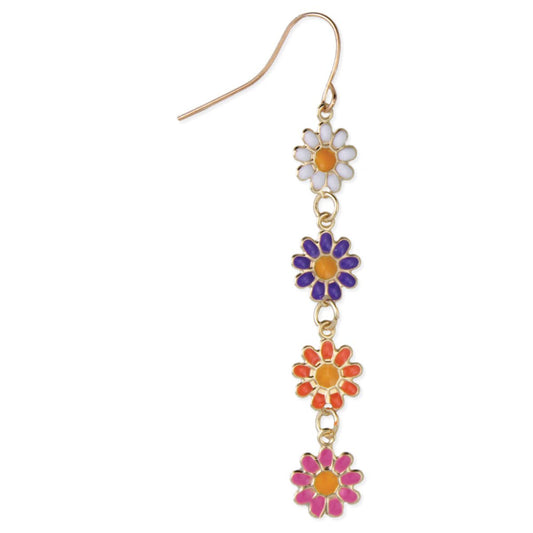 Bright Multicolor Daisy Linear Earrings - Vintage MC