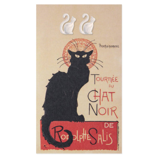 Chat Noir Fine Art Silver Cat Post Earrings - Vintage MC