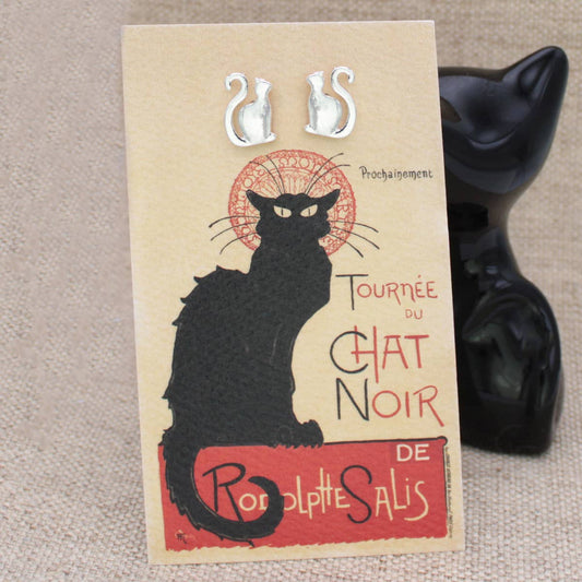 Chat Noir Fine Art Silver Cat Post Earrings - Vintage MC
