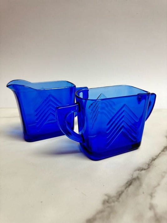 Cobalt Art Deco Cream & Sugar - Vintage MC