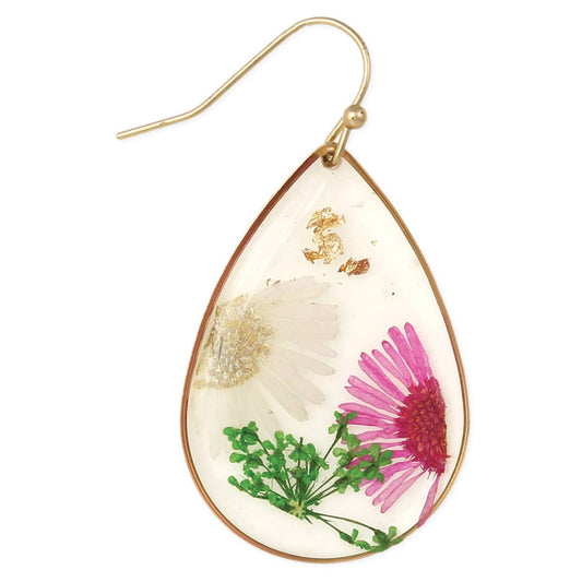 Cottage Floral Daisy Dried Flower Earrings - Vintage MC