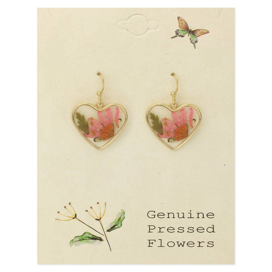 Cottage Floral Dried Flower Heart Earring - Vintage MC