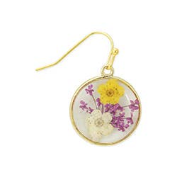 Cottage Purple Yellow Dried Flower Round Earrings - Vintage MC