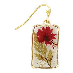 Cottage Red Dried Flower Rectangle Earrings - Vintage MC
