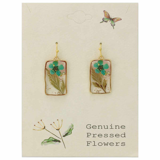 Cottage Turquoise Dried Flower Rectangle Earrings - Vintage MC