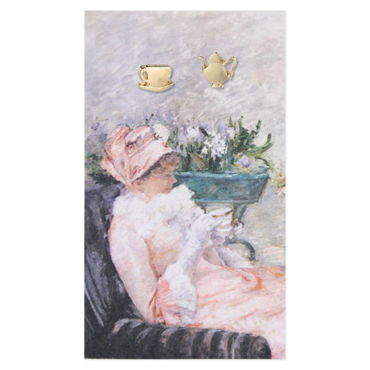 Cup of Tea Fine Art Gold Post Earrings - Vintage MC