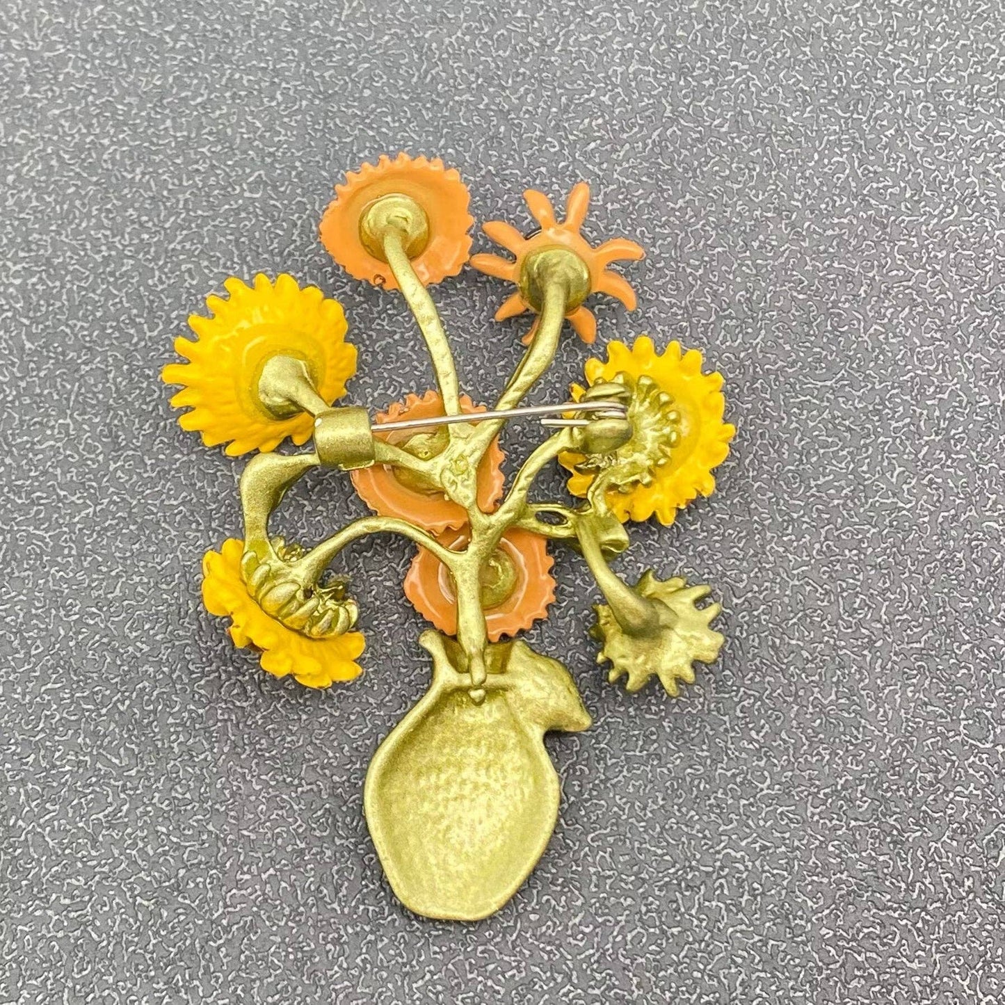 Sunflower Brooch In A Vase Brooch