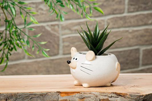 Sm Mouse Planter-Wht-2.5H