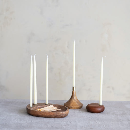 Mango Wood & Metal Taper Holder with Tray (Holds (3) 1/2" Tapers)