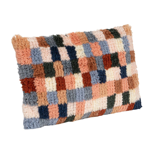 New Zealand Wool Tufted Checkered Lumbar Pillow