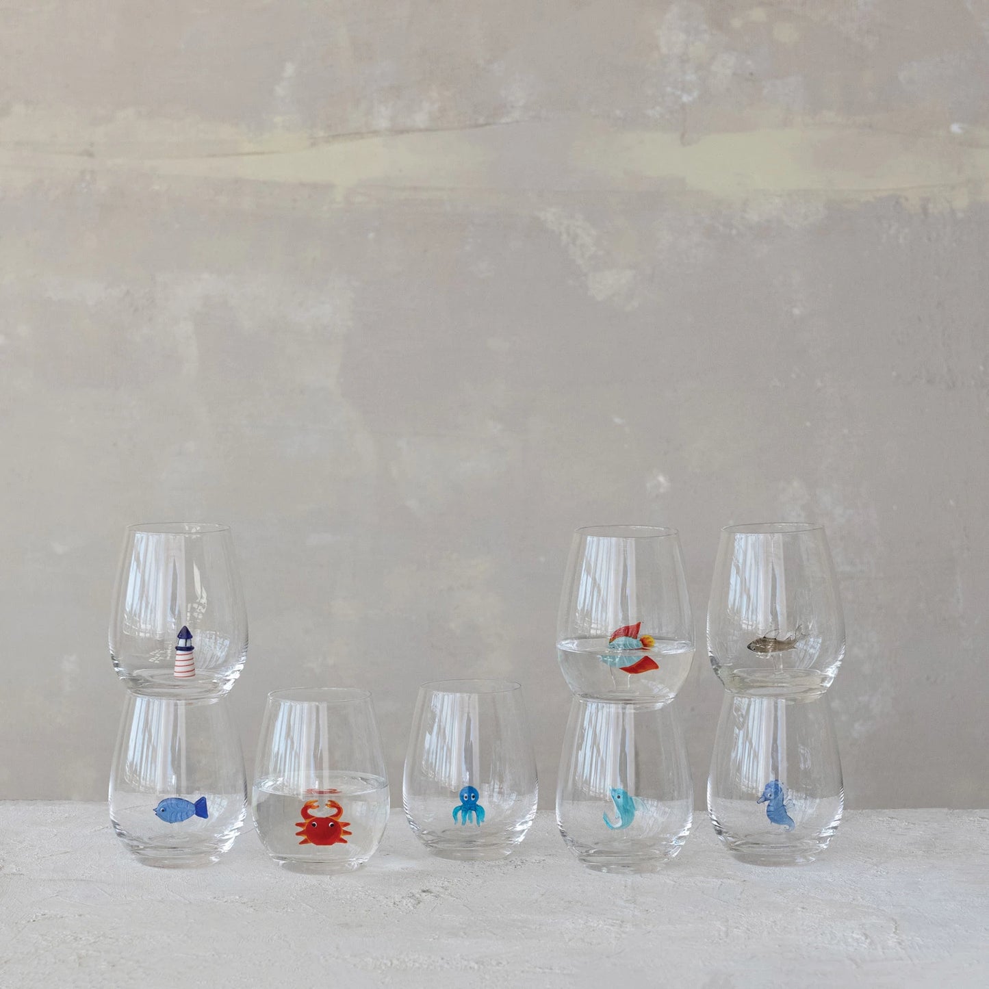 Stemless Wine Glasses with Handblown Figures
