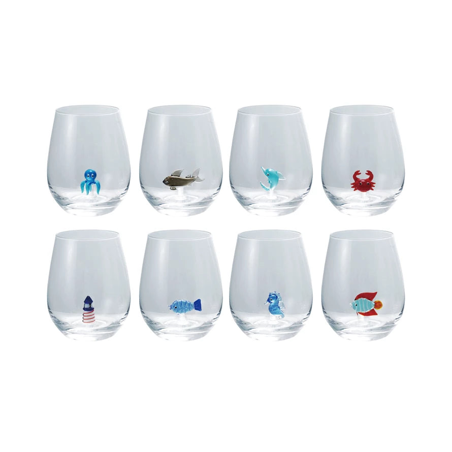 Stemless Wine Glasses with Handblown Figures