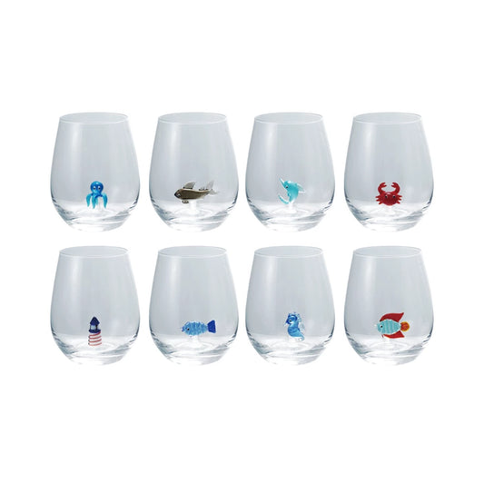 Stemless Wine Glasses with Handblown Figures