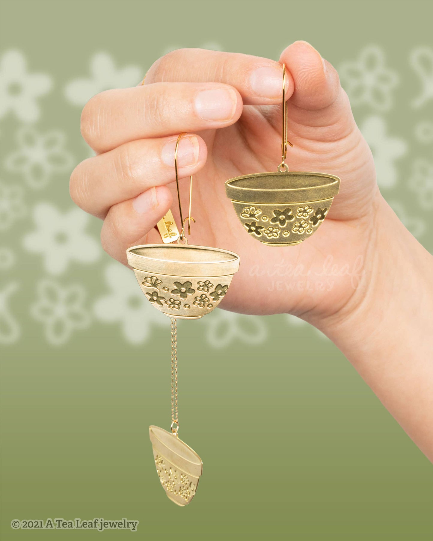 Retro Pyrex Bowl Earrings | Spring Blossom Green Pattern